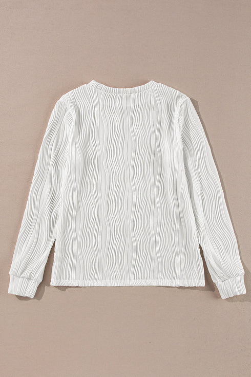 Textured Wavy Round Neck Long Sleeve Top